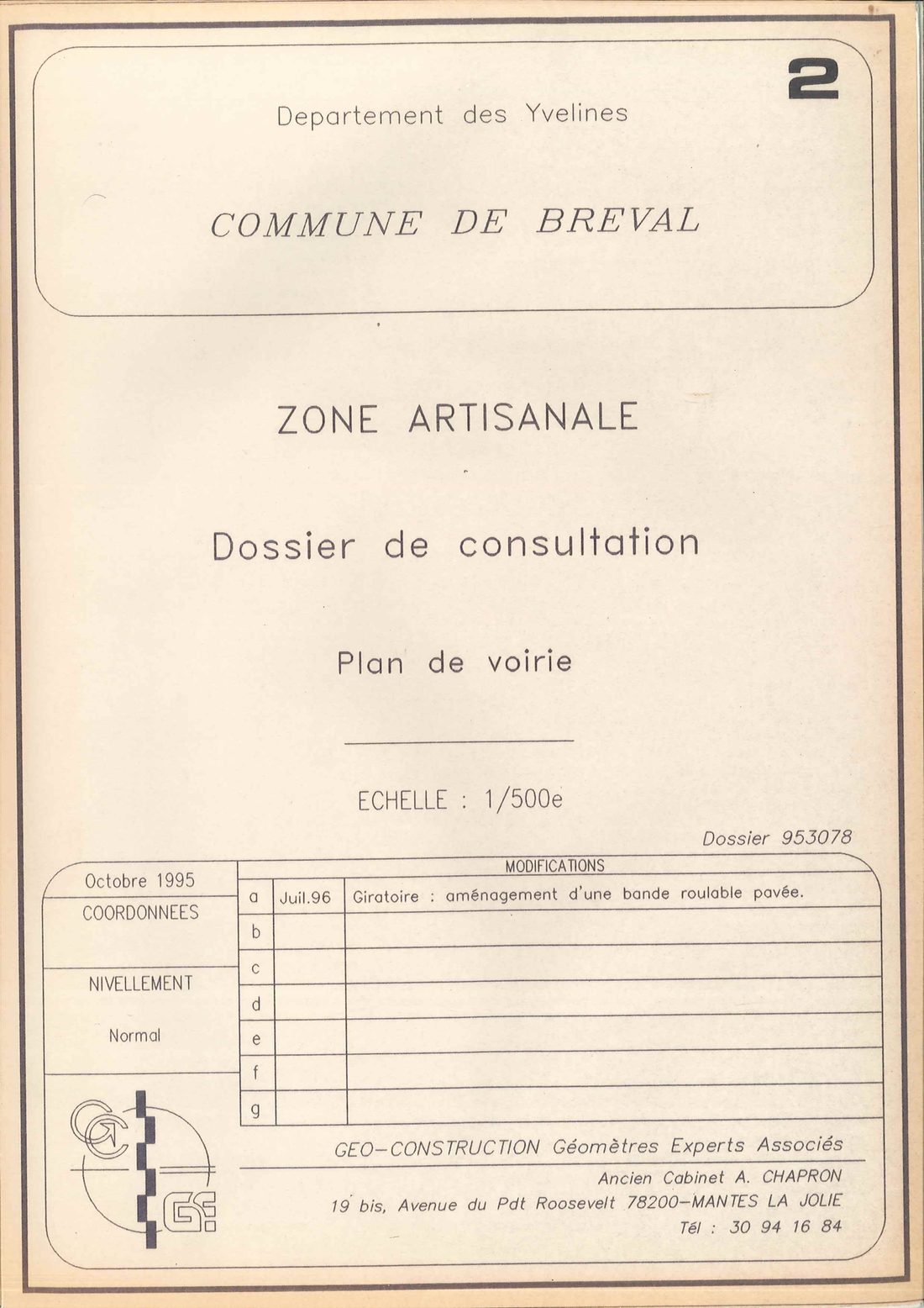 Plan de voirie de la zone artisanale de Bréval, octobre 1995
