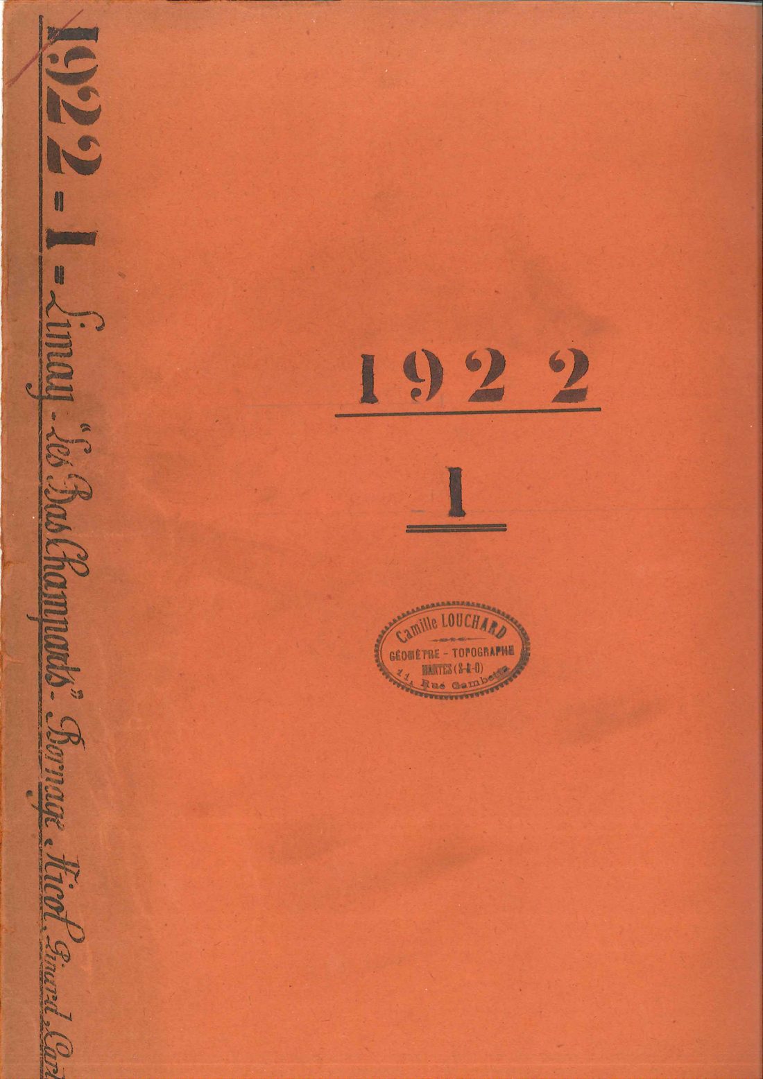 Couverture du registre de bornage de Limay, 1922