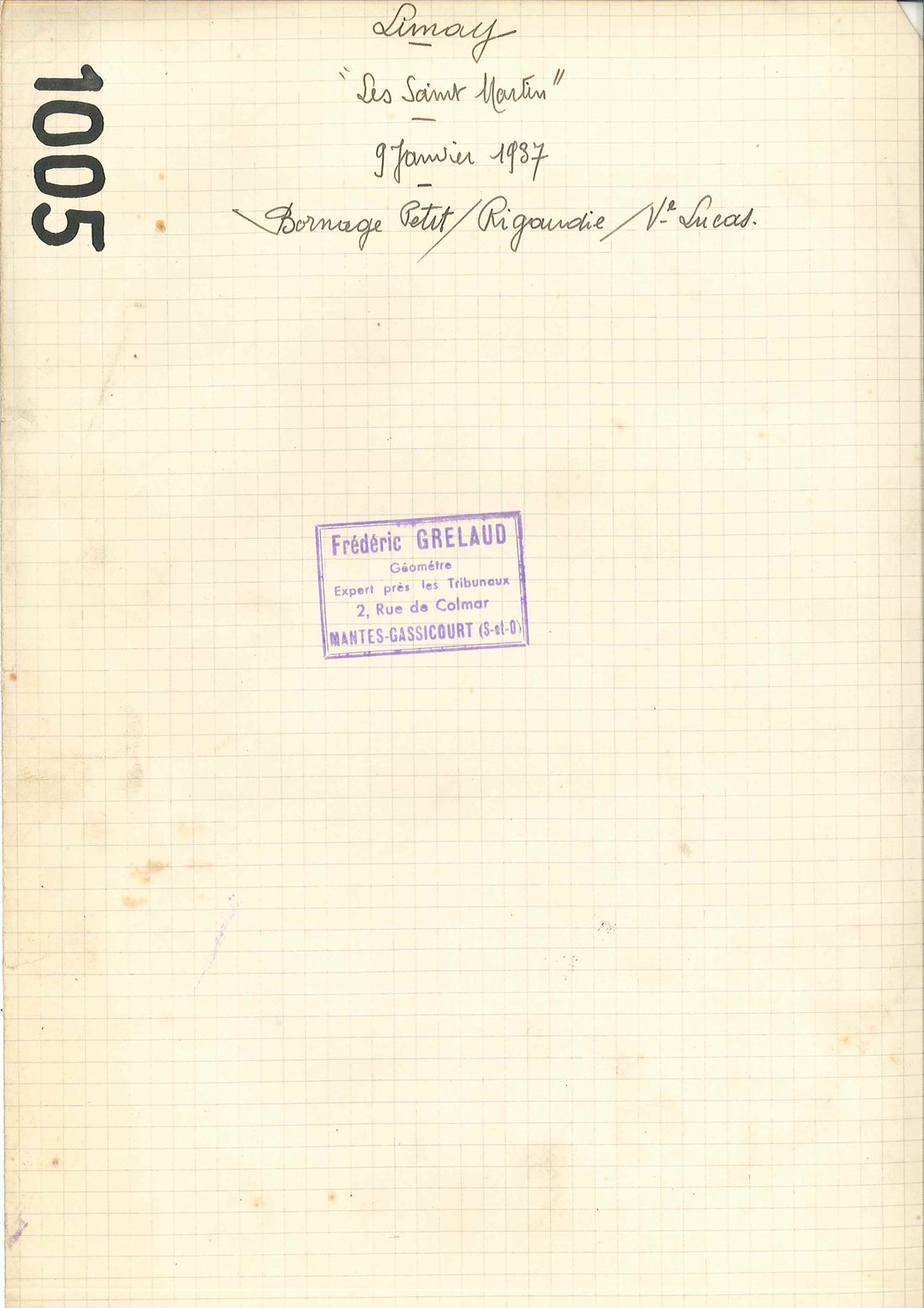 Registre de bornage de Limay Les Saint-Martin, 9 janvier 1937, cachet Frédéric Grelaud